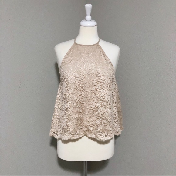 Show Me Your MuMu Tops - Show Me Your Mumu Beige Lace Halter Tank  S